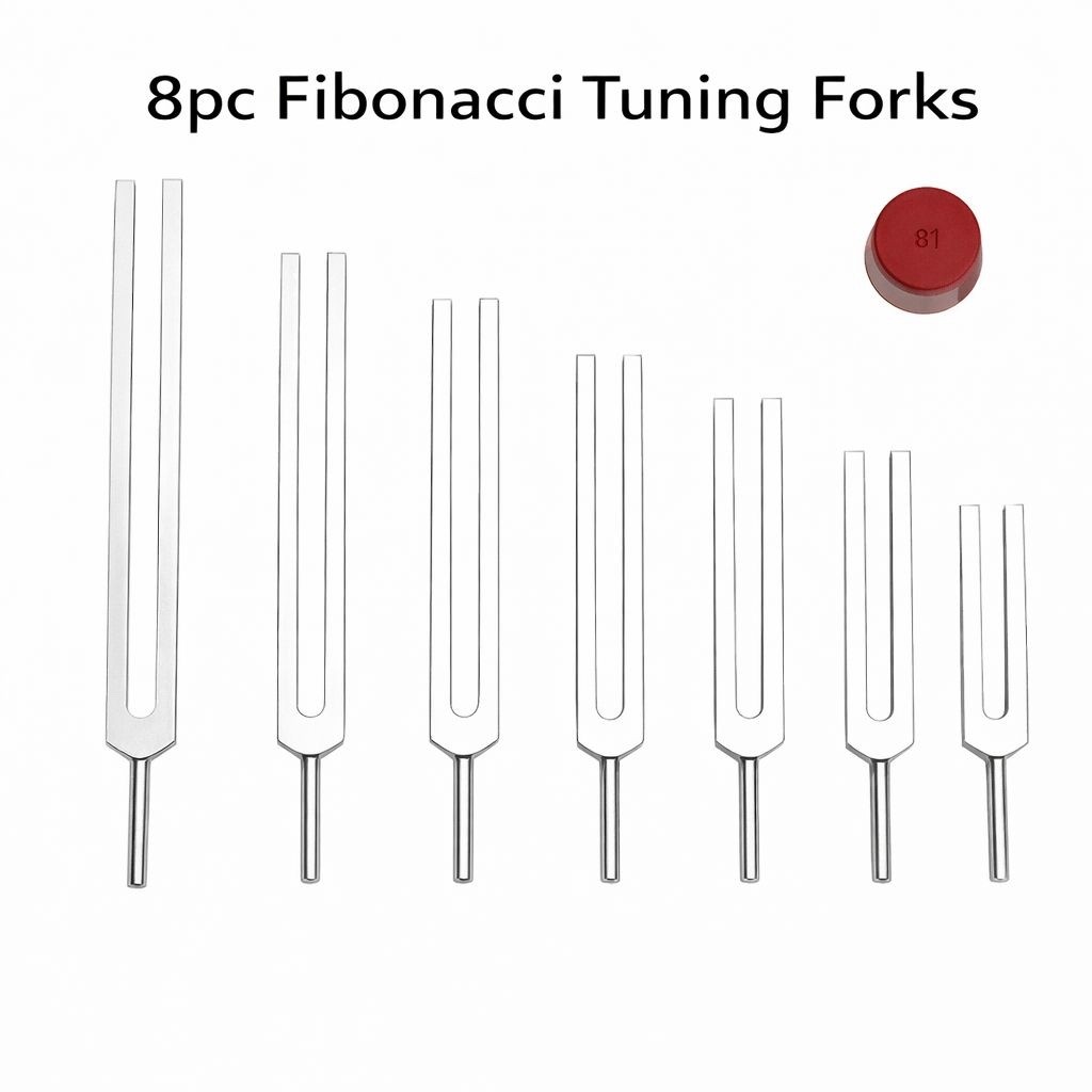 🔢 High Quality 8pc Fibonacci Sound Healing Tuning Forks w Activator & Pouch