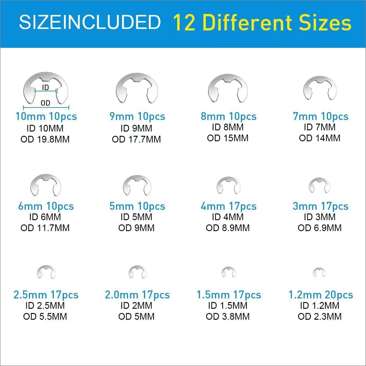 Mariyandh 327Pcs E-Clips Silver Stainless 327pcs e-clips+c-clips,
