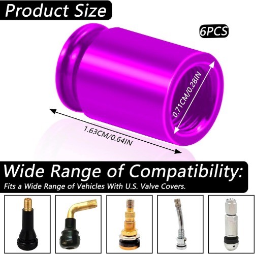 6-Pack Universal Bullet Valve Stem Caps, Aluminum Alloy Du Color: 6 PCS Purple