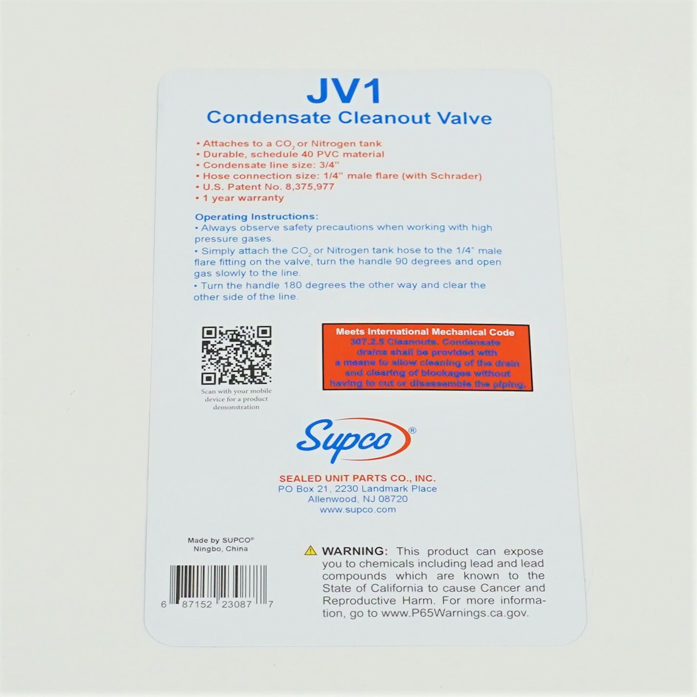 Supco JV1 Jones Valve Condensate Drain Cleanout Valve for A/C and Refrigeration
