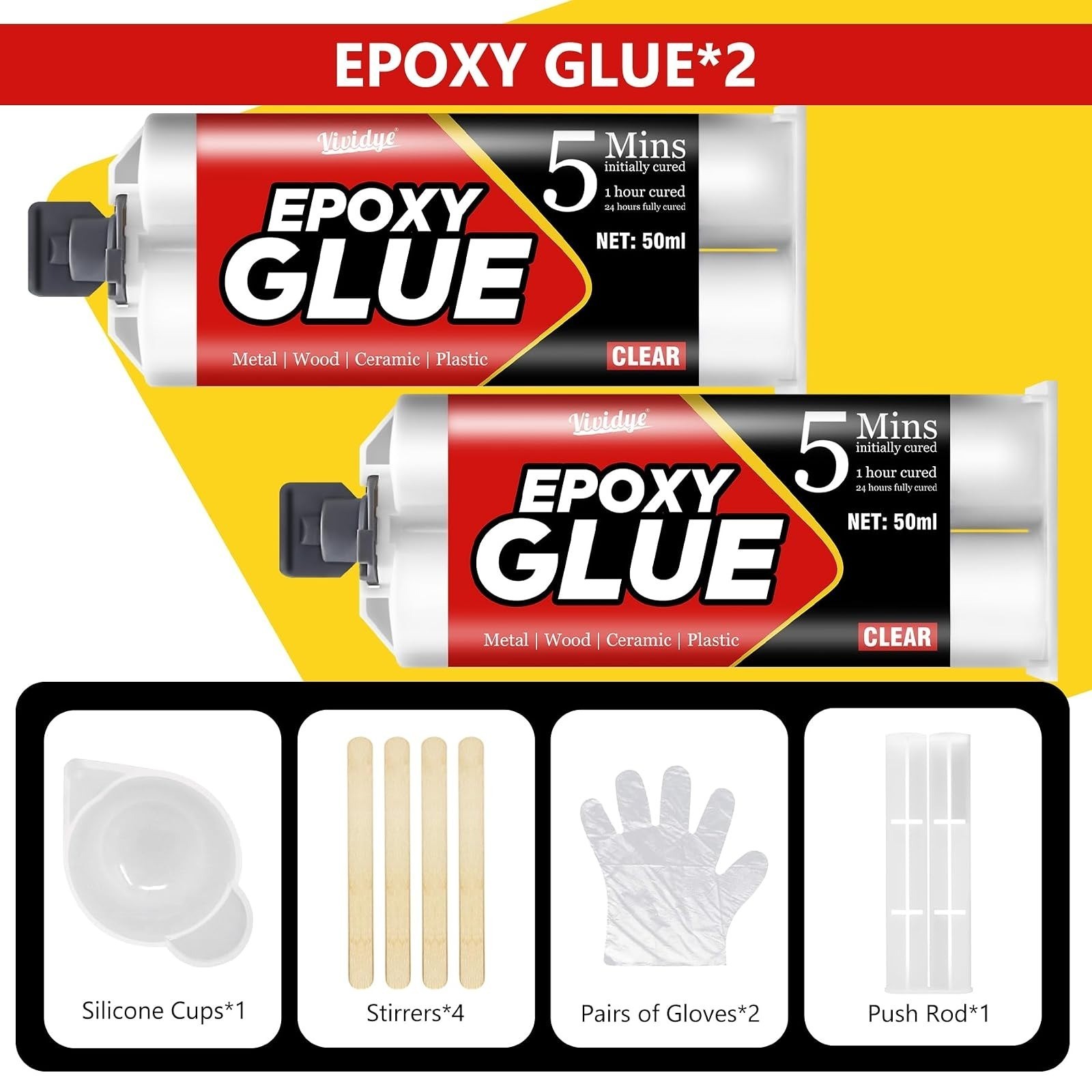 5 Minute Epoxy Glue, Fast Curing 3.4oz Adhesive for Metal, Plastic, Glass