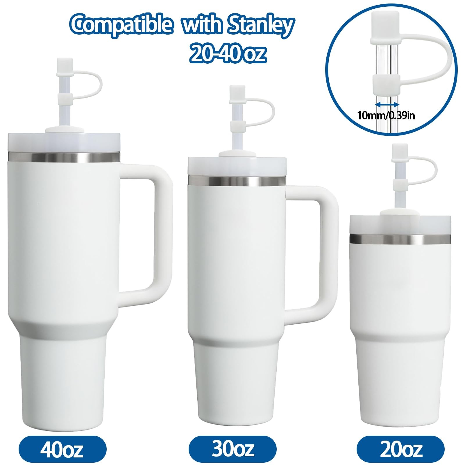 CEDIDJAC 6PCS Silicone Straw Covers Cap Compatible with 3.5*3*0.5, White