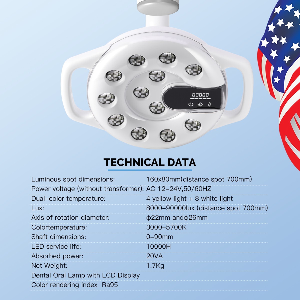 Lámpara Oral LED Dental con Doble Temperatura de Color 3000-5700K 90000 Lux