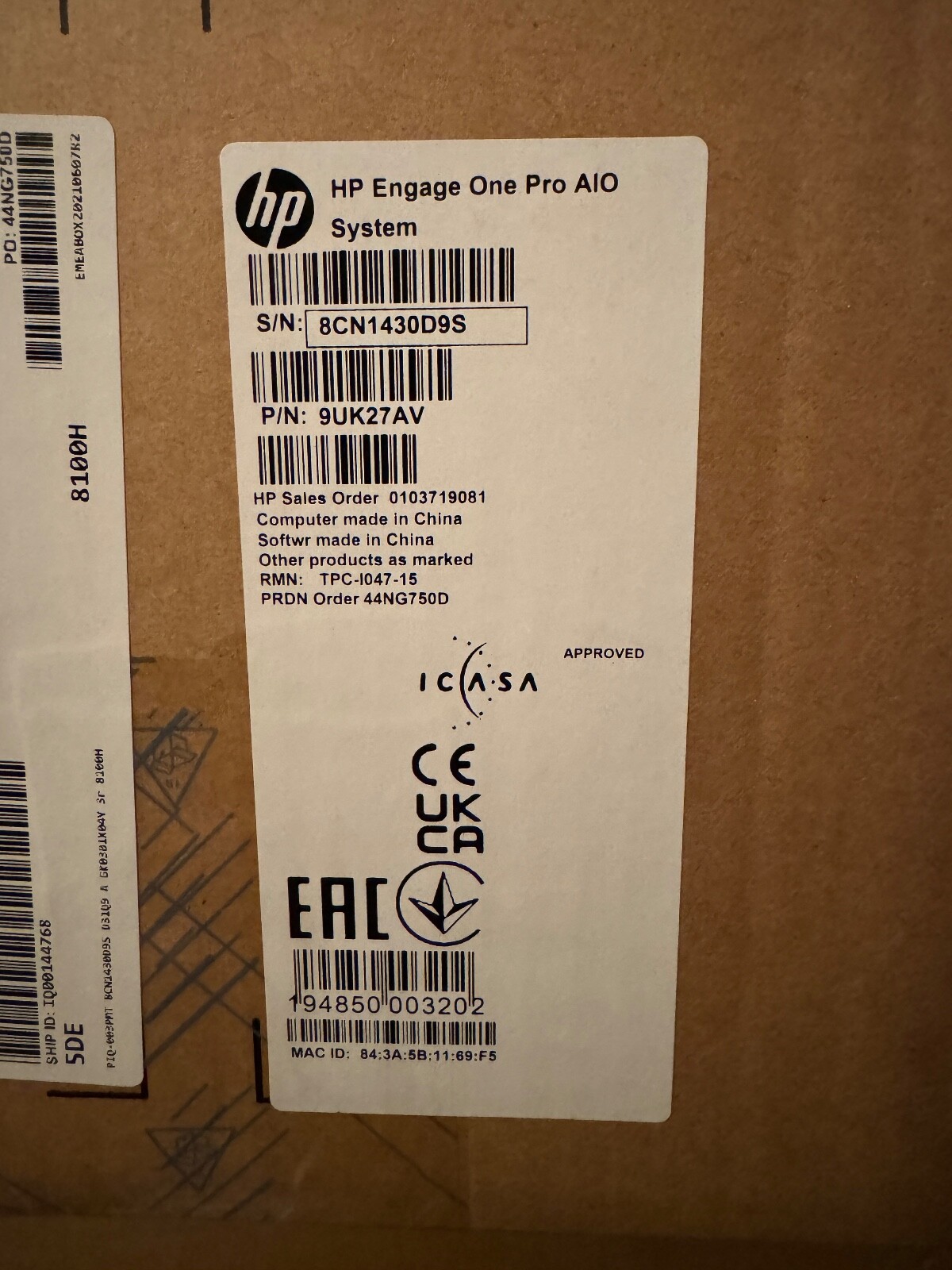 HP Engage One Pro AIO System – 9UK27AV – Shipping inc