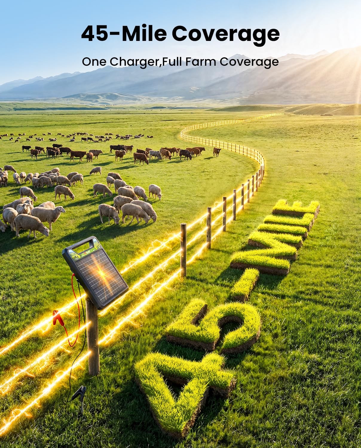 Solar Electric Fence Charger 1.0J, Epoify LD03 45 Mile Fence Energizer with 8…