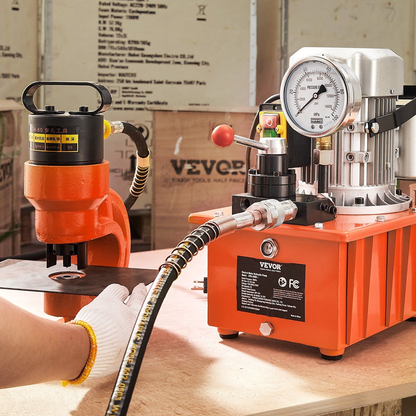 Electric Hydraulic Pump 10000PSI 750W 110V 488in³/8L Adjustable Flow