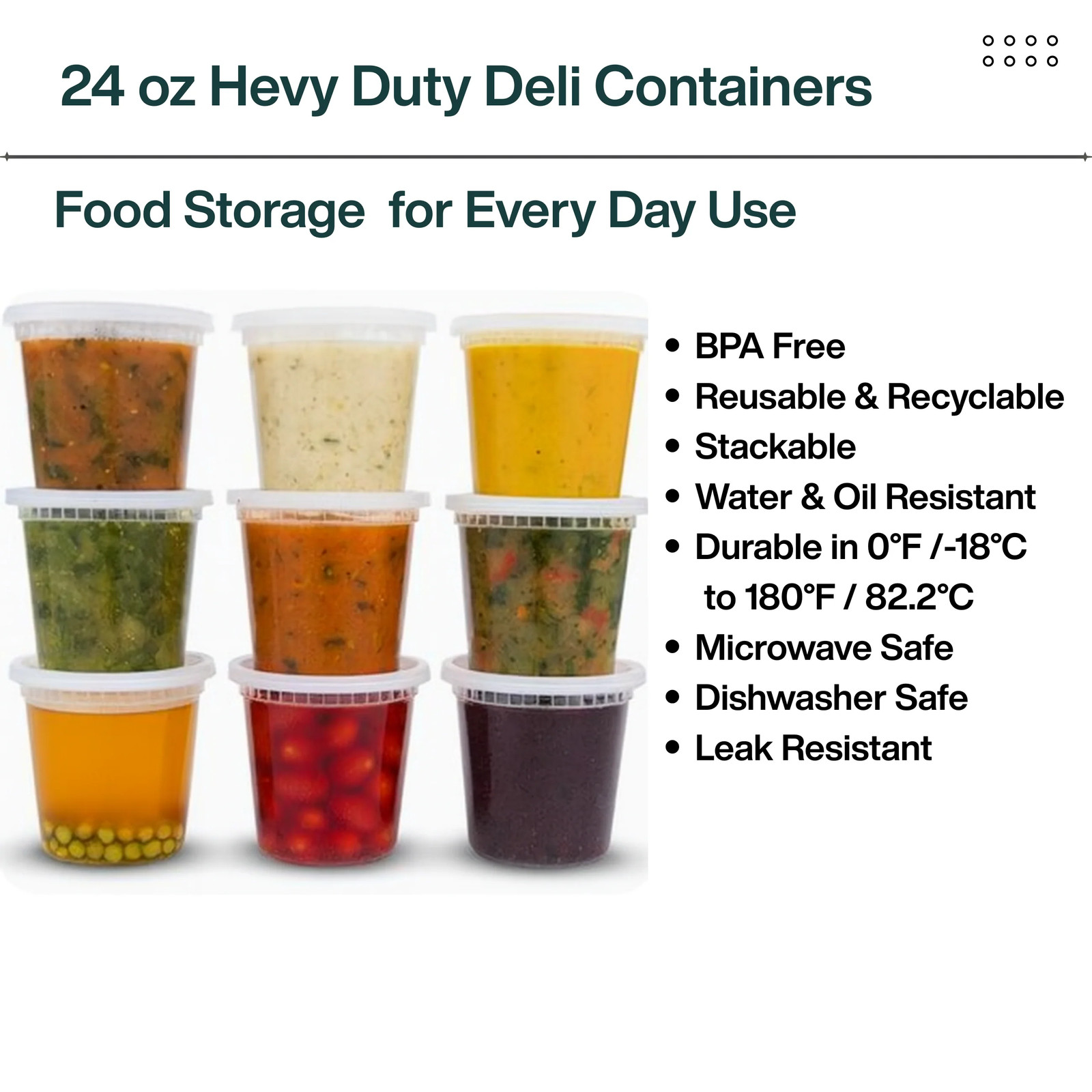 ProTakeOut, [24 oz] Heavy-Duty PP Deli Containers with Lids –50 Sets Durable