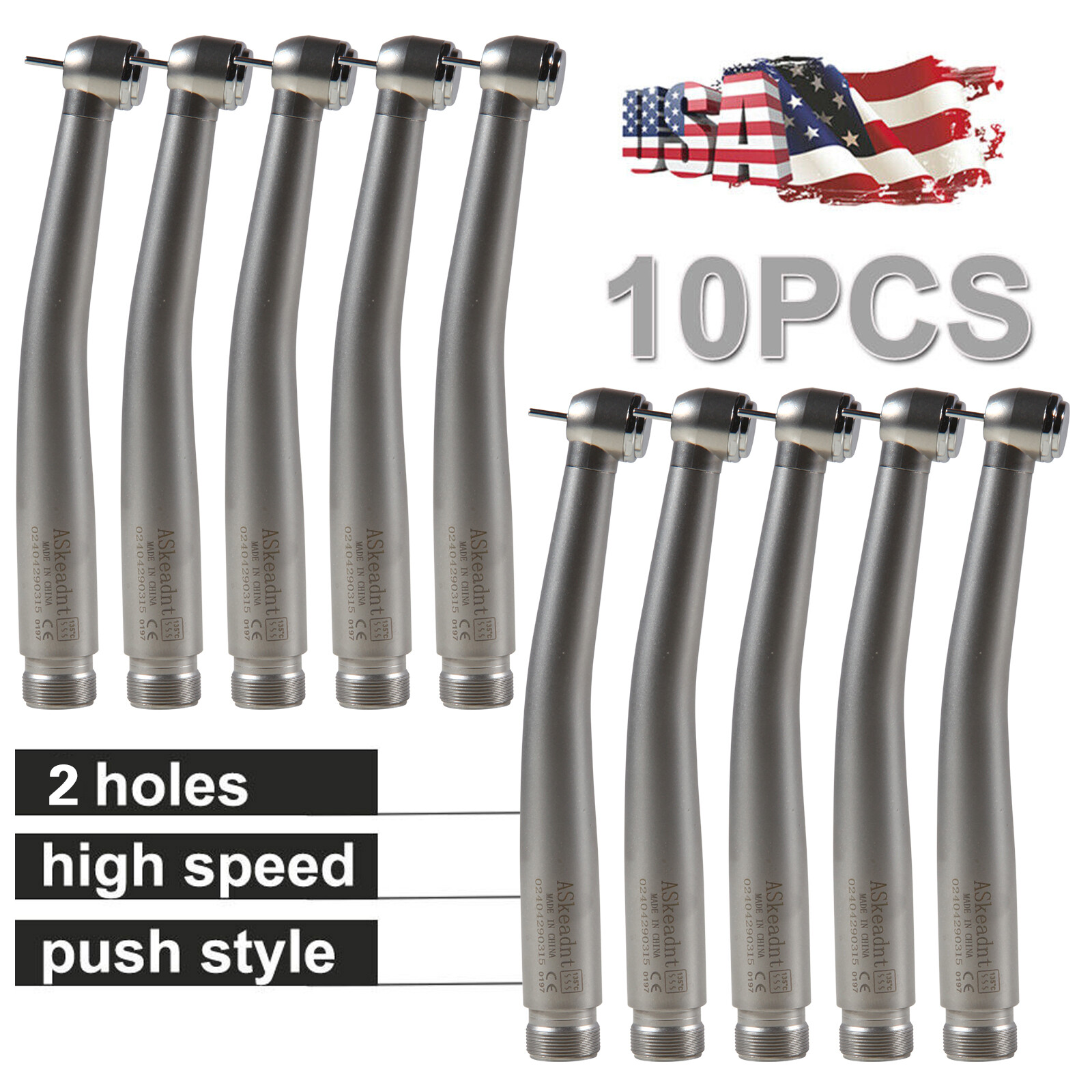 10pcs NSK PANA MAX Style Dental High Speed Handpiece Push Button 2 Holes Borden