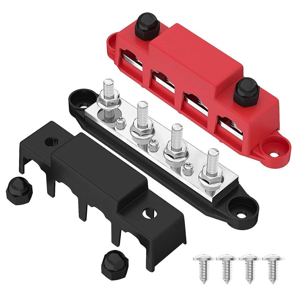12V 250A Bus Bar Power Distribution Block 4 x 3/8″ Studs Battery Terminal Block