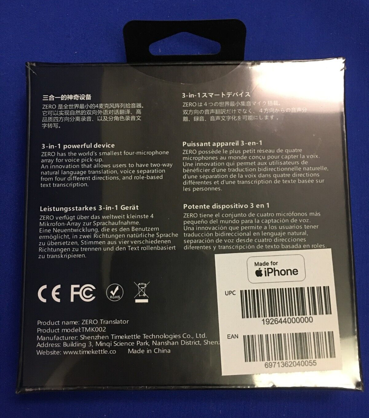 Timekettle Zero Translator Device for iPhone IOS – Black – NEW