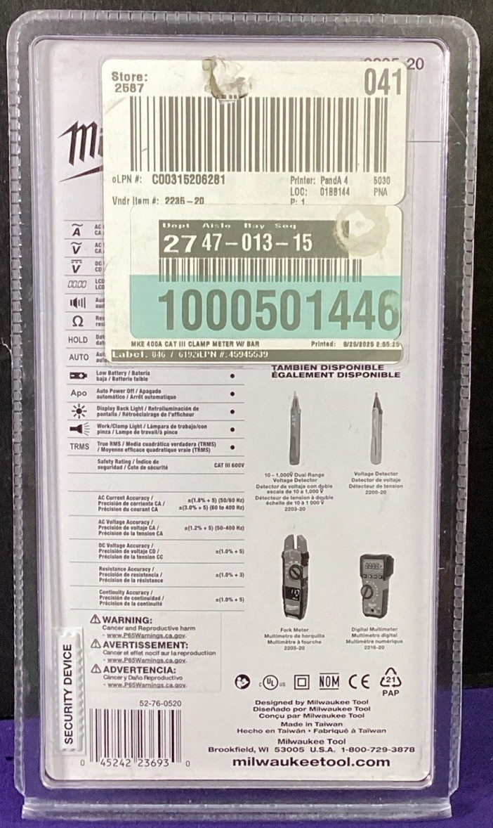Milwaukee 2235-20 400 Amp Clamp Meter NEW