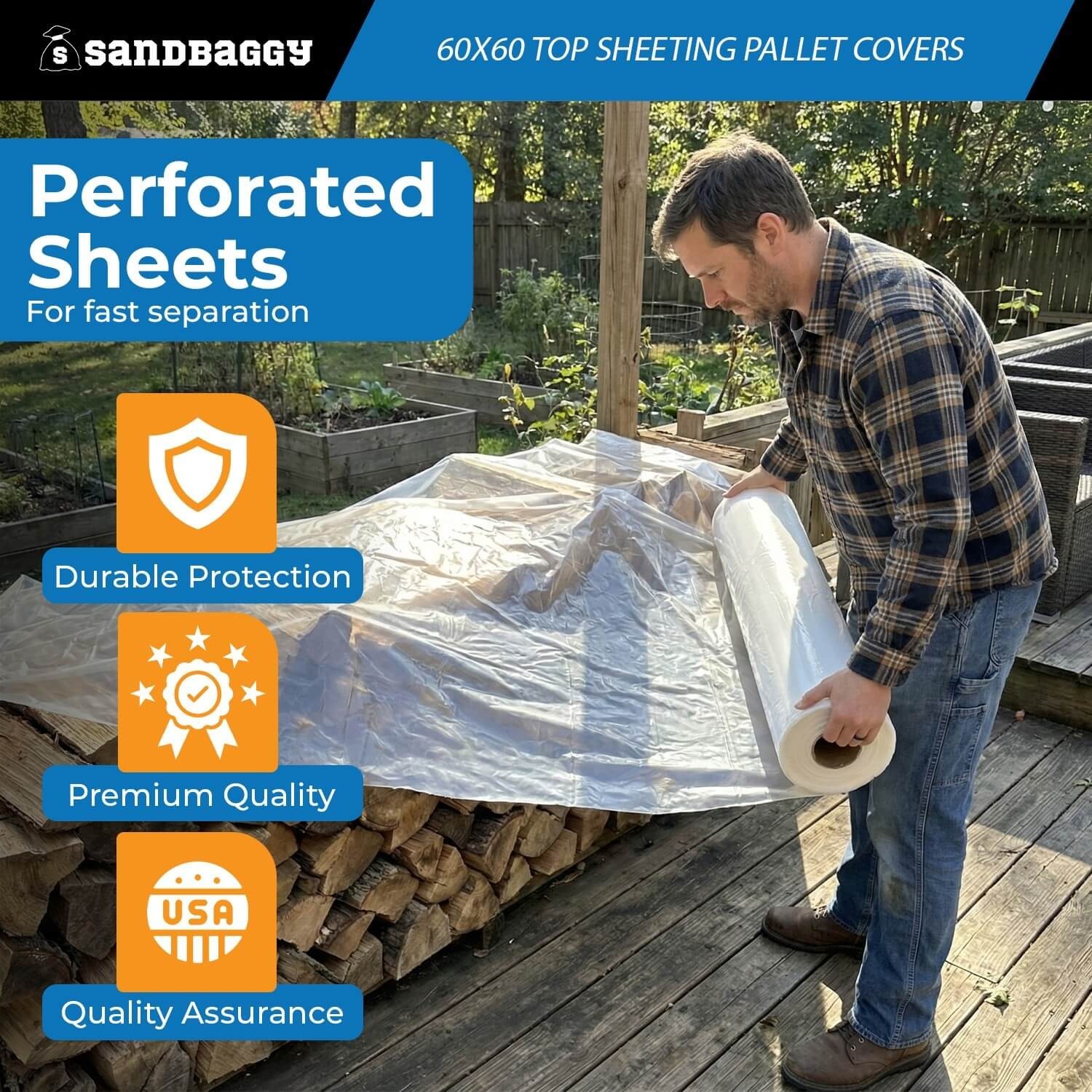 60″ x 60″ Clear Top Sheeting Pallet Covers – 1.25 Mil, USA Made – Sandbaggy