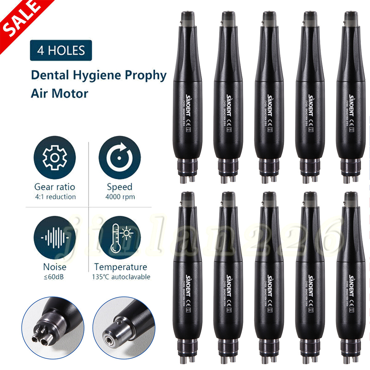 Dental Hygiene Prophy Handpiece Mini 4:1 Straight Nose Cone HP Air Motor 4Hole