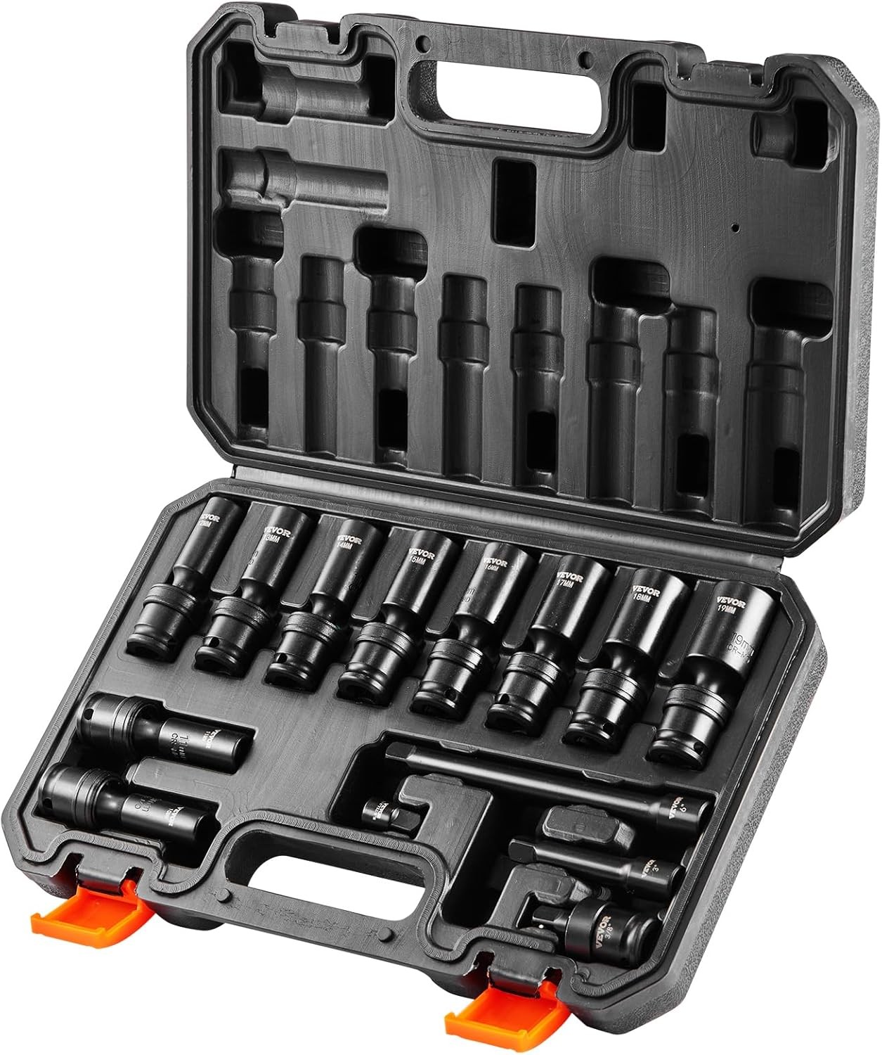 VEVOR 14PCS Universal Impact Socket Set – 3/8″ Drive Deep One Size, Black