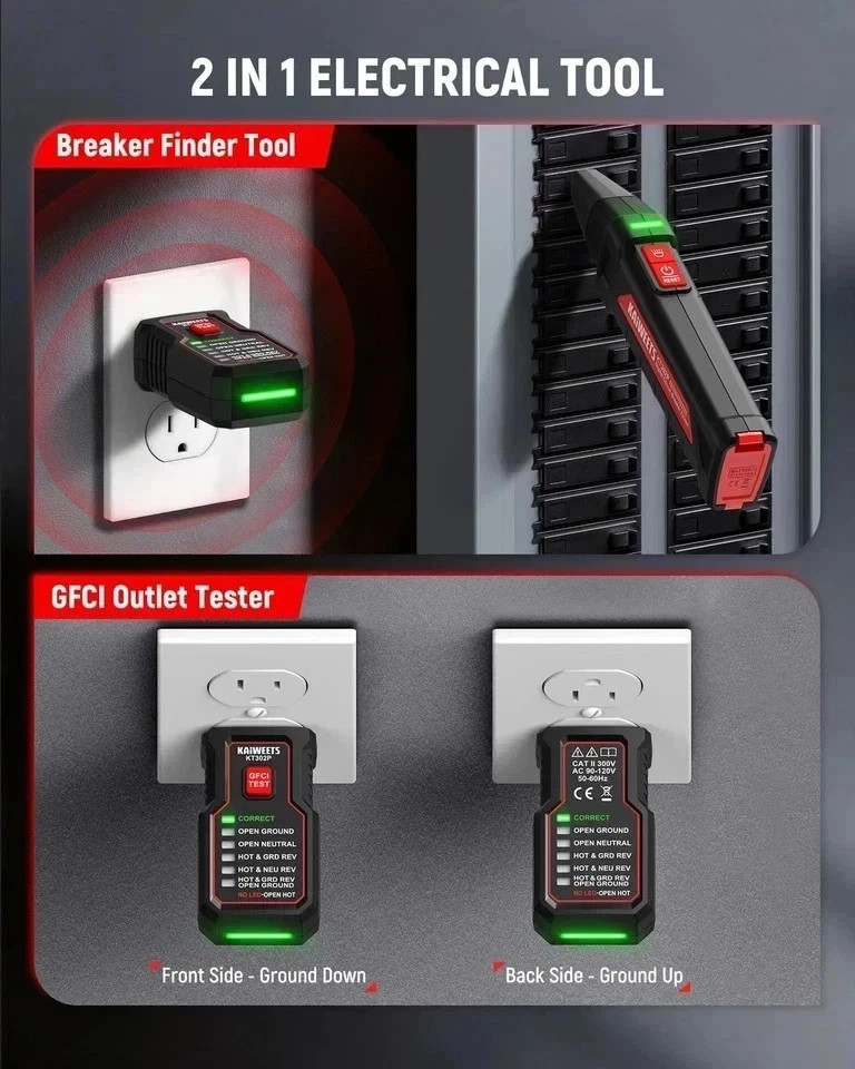 KAIWEETS Circuit Breaker Finder Tool Kit, GFCI Outlet Tester with DualSided L…
