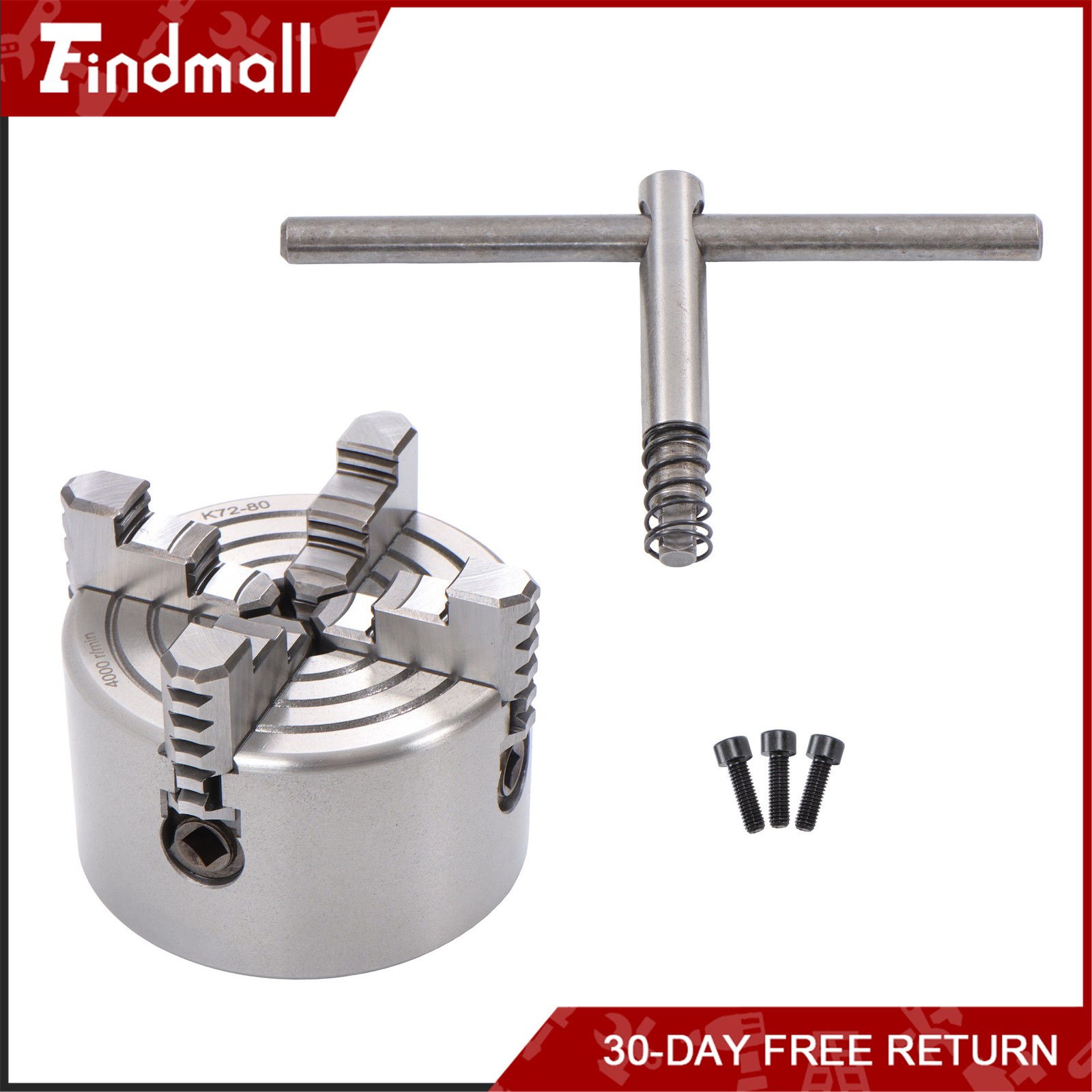 Findmall K72-80 4 Jaw Chuck 3″ 80mm Independent Metal Lathe Chuck