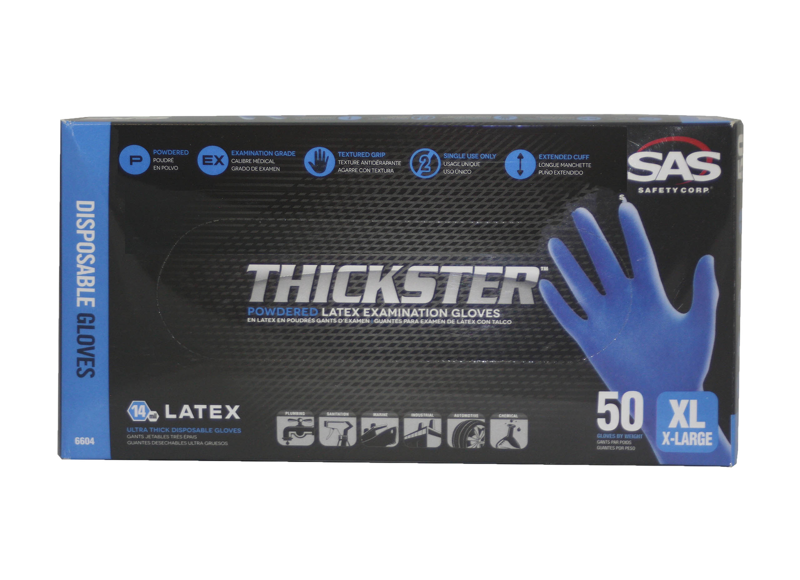 SAS 6604 Thickster XL Textured Exam Grade Latex Gloves Extra Large