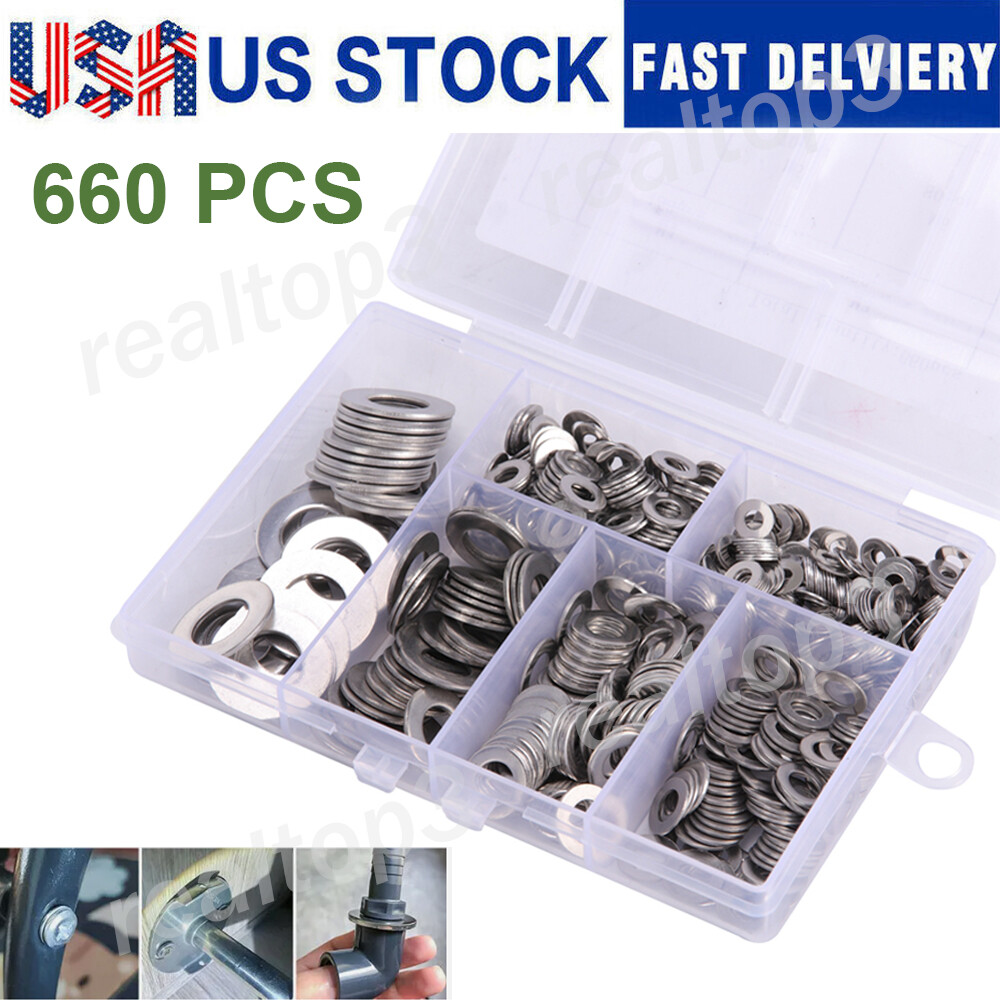 304 Stainless Steel Washers Flat Washer Assortment Set Value Kit,660 Pieces USA