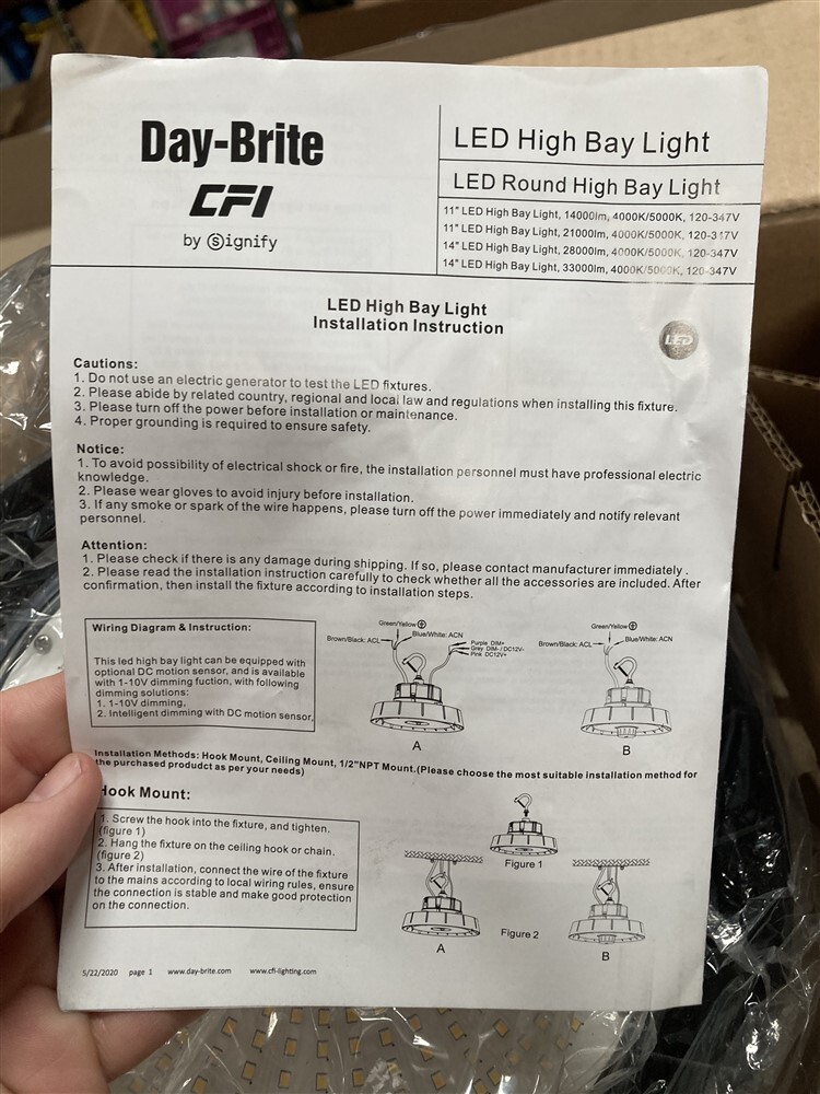 6 CFI Day-Brite High Bay LED 11″ 4000k/5000k Light Fixtures HCY14L8CST-UN3-DIM