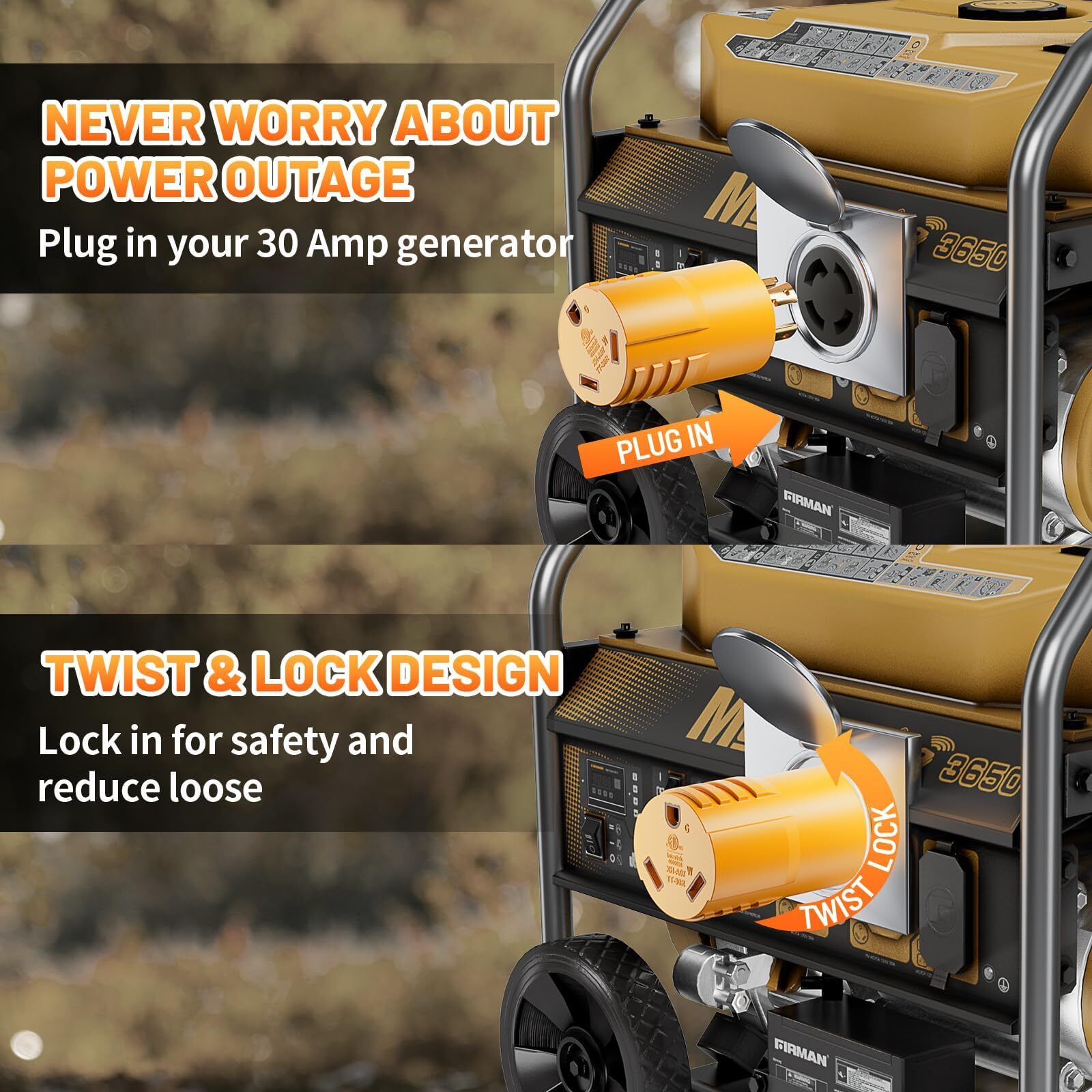 L14-30P to TT-30R 30 Amp RV Generator Adapter, 4 Prong 30A L14-30P Locking Male
