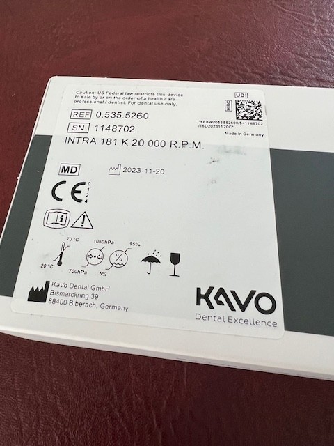 AUTHENTIC KAVO 181K Intra 20,000 RPM Air – Low Speed 4-hole Non-Optic & NEW