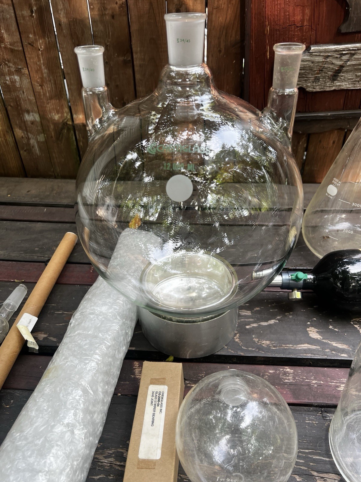 Chemglass Pyrex 5000 ML 12000 ML Lab Flasks Round Boiling Glass Lot