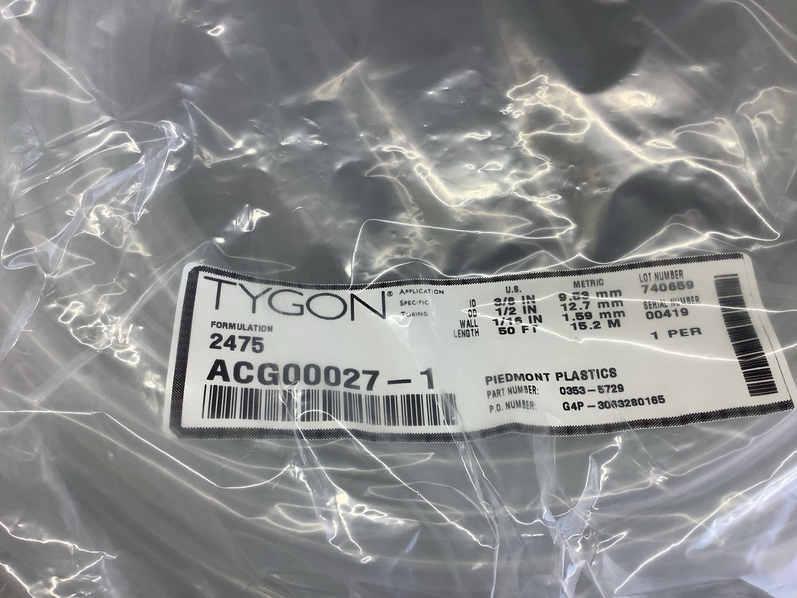 TYGON Tubing 3/8″ ID 1/2″ OD 1/16″ Wall Clear Flexible 2475 50ft Acg00027