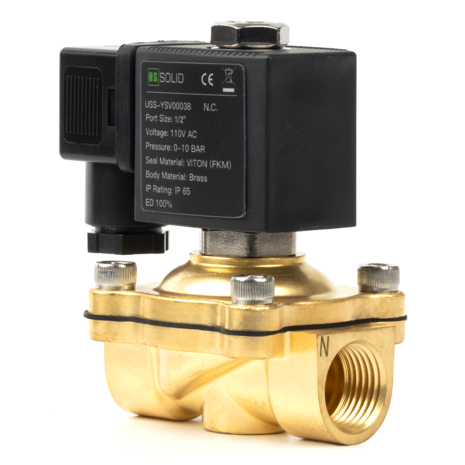 U.S. Solid 1/2 inch Brass Solenoid Valve VITON Seal 110V AC NC 145 psi