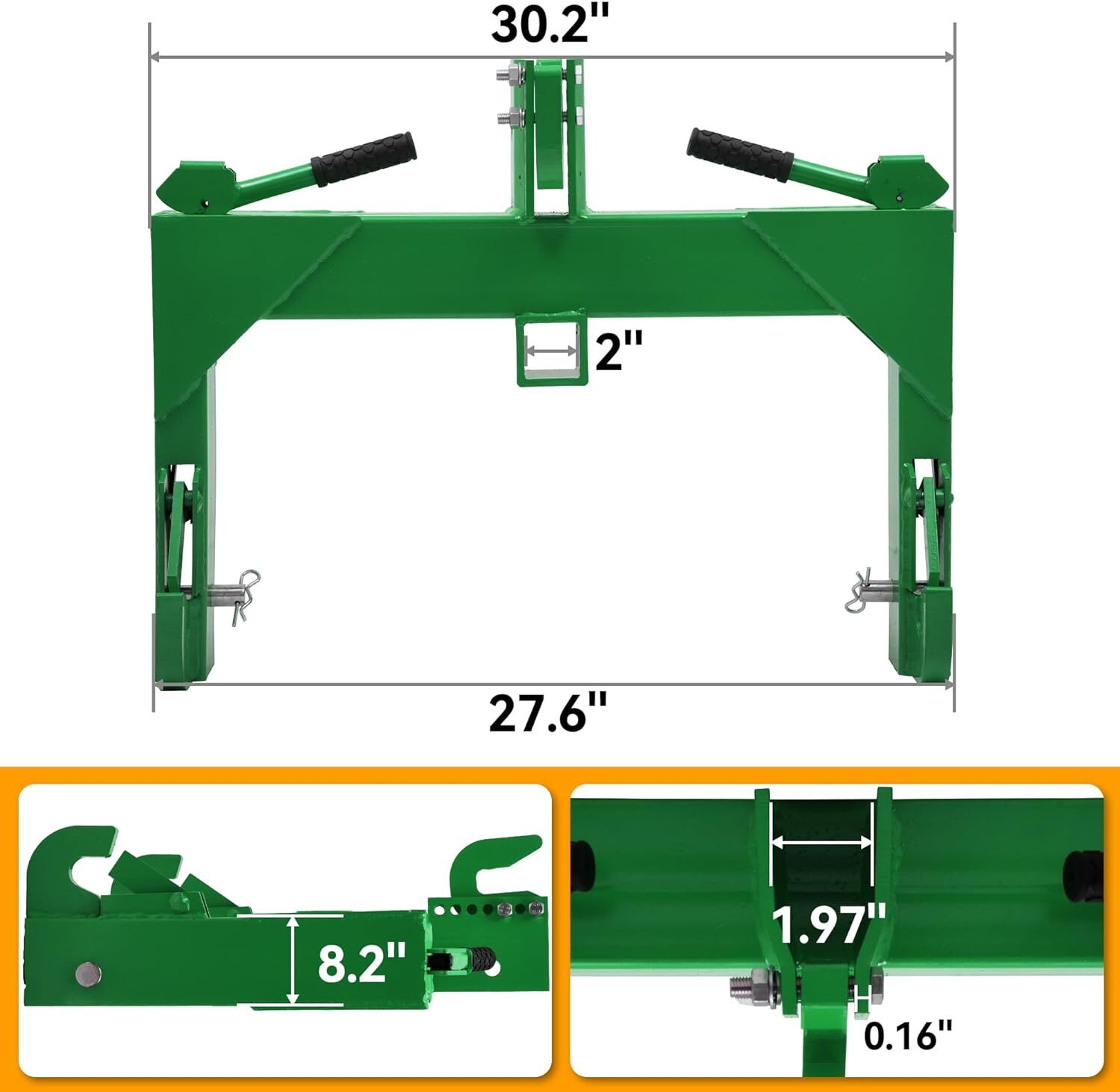 3 Point Quick Hitch for Cat 1 & 2 Tractors W/ 2″ Receiver Hitch 3000 LB Steel