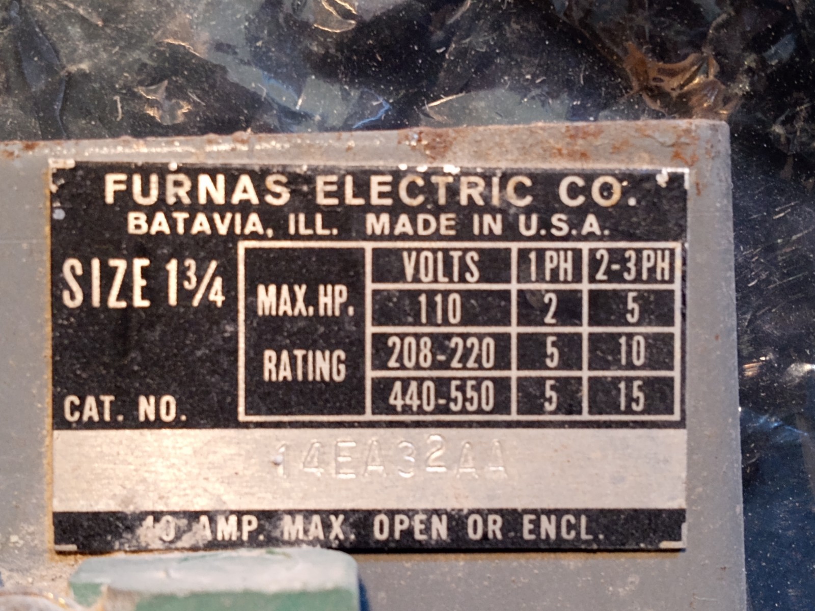 Furnas Size 1-3/4 Motor Starter 460/575V 15HP & 48DB11A Thermal Overload Relays