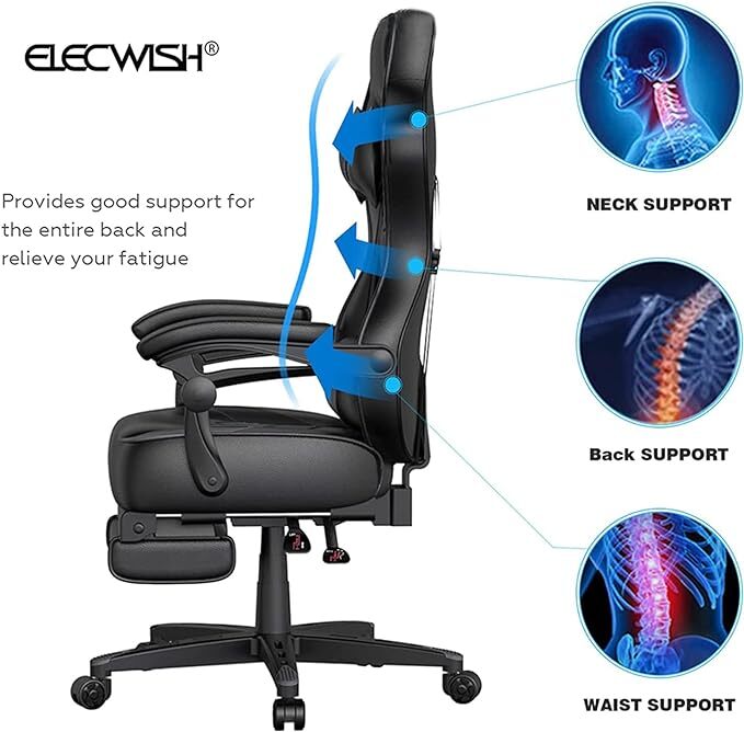 ELECWISH Gaming Chair Ergonomic Swivel Recliner Office Seat w/ Lumbar support