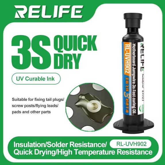 RELIFE Fast Drying UV Solder Mask Ink Fast Curing RL-UVH902G 3S 10cc Pcb – Green