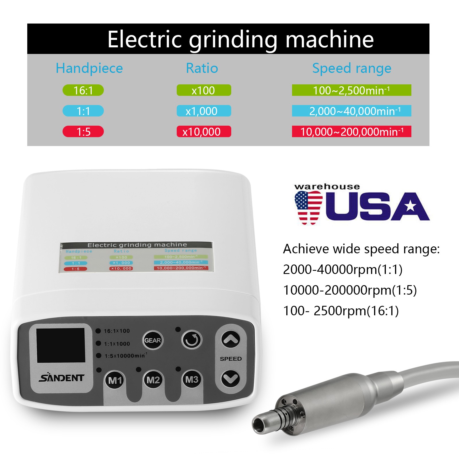SANDENT Dental Brushless LED Electric Micro Motor Fit 1:1/1:5/16:1 Handpiece US