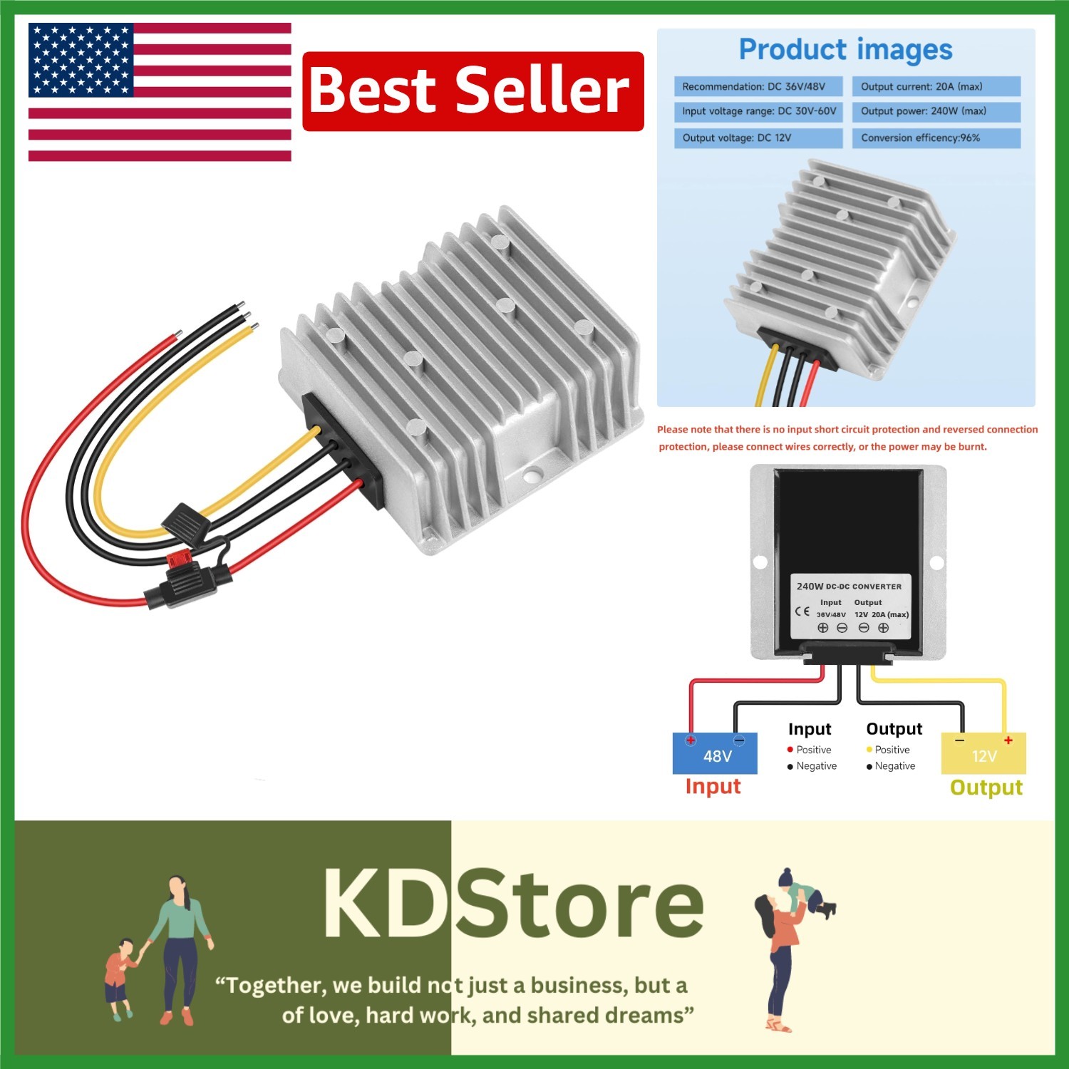 High-Efficiency 240W Step Down Converter 36V/48V to 12V for Golf Carts