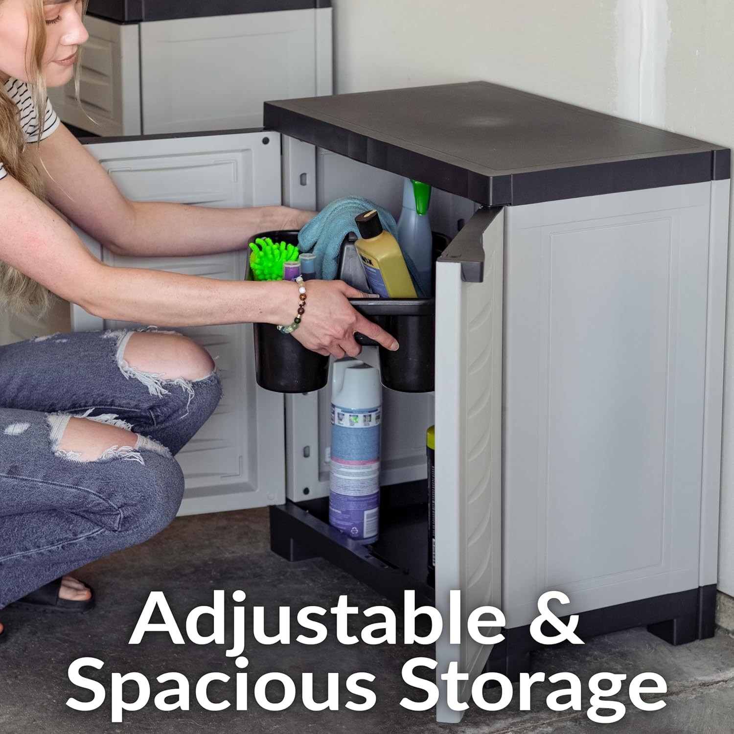 Basement – Gray, Office, Sunnydaze H Resin Garage Storage Cabinet – Garage