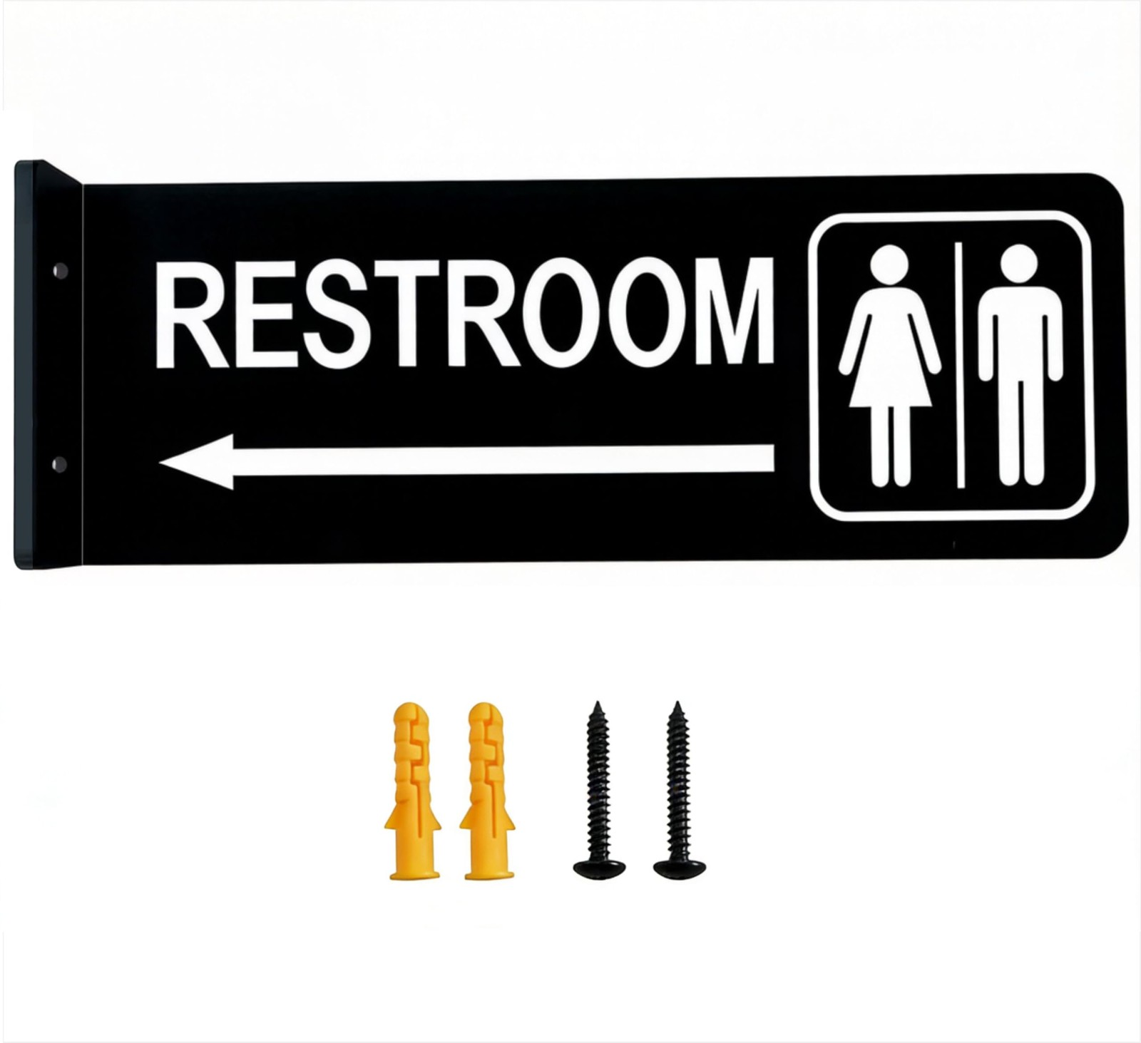 Double-Sided Restroom Sign W/ Arrow 12″x4″ Premium Frosted Acrylic Black