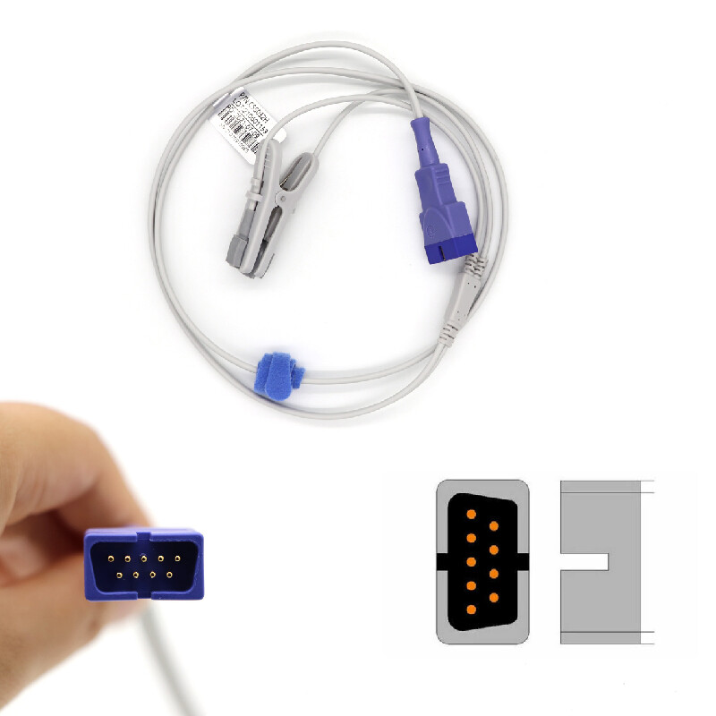 Adult Ear Clip Probe Ear Lingual SpO2 Sensor 3ft Compatible Baxter 9Pin