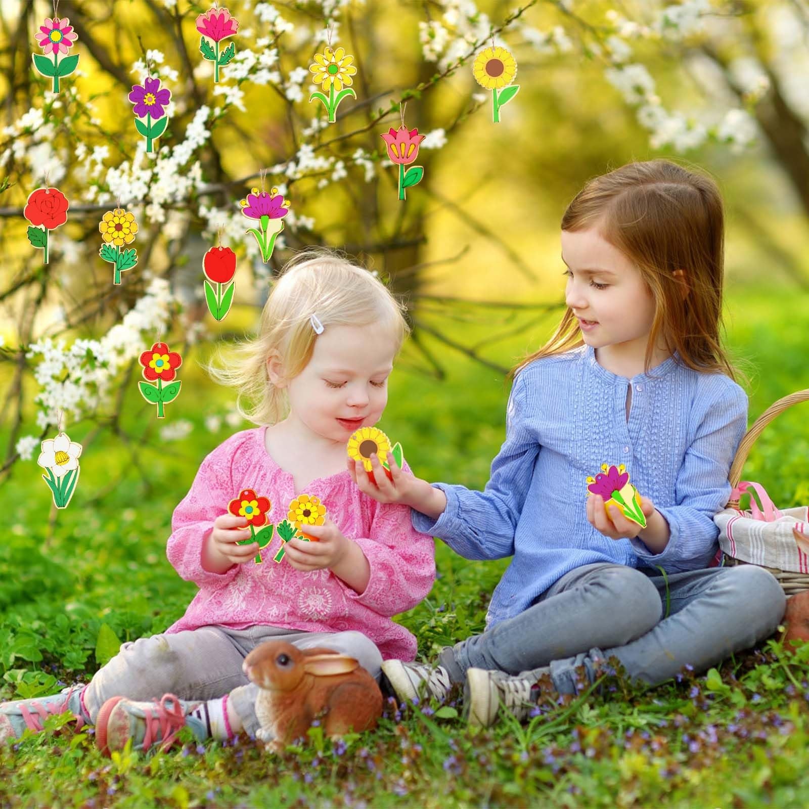 48pcs Unfinished Wood Spring Flowers Cut Outs, Kids’ M, as the picture shows