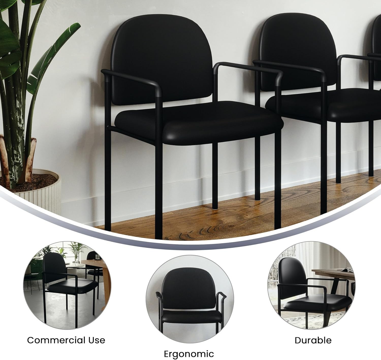Elegant Black Vinyl Side Reception Chair with Comfort – Stackable & Lightweight