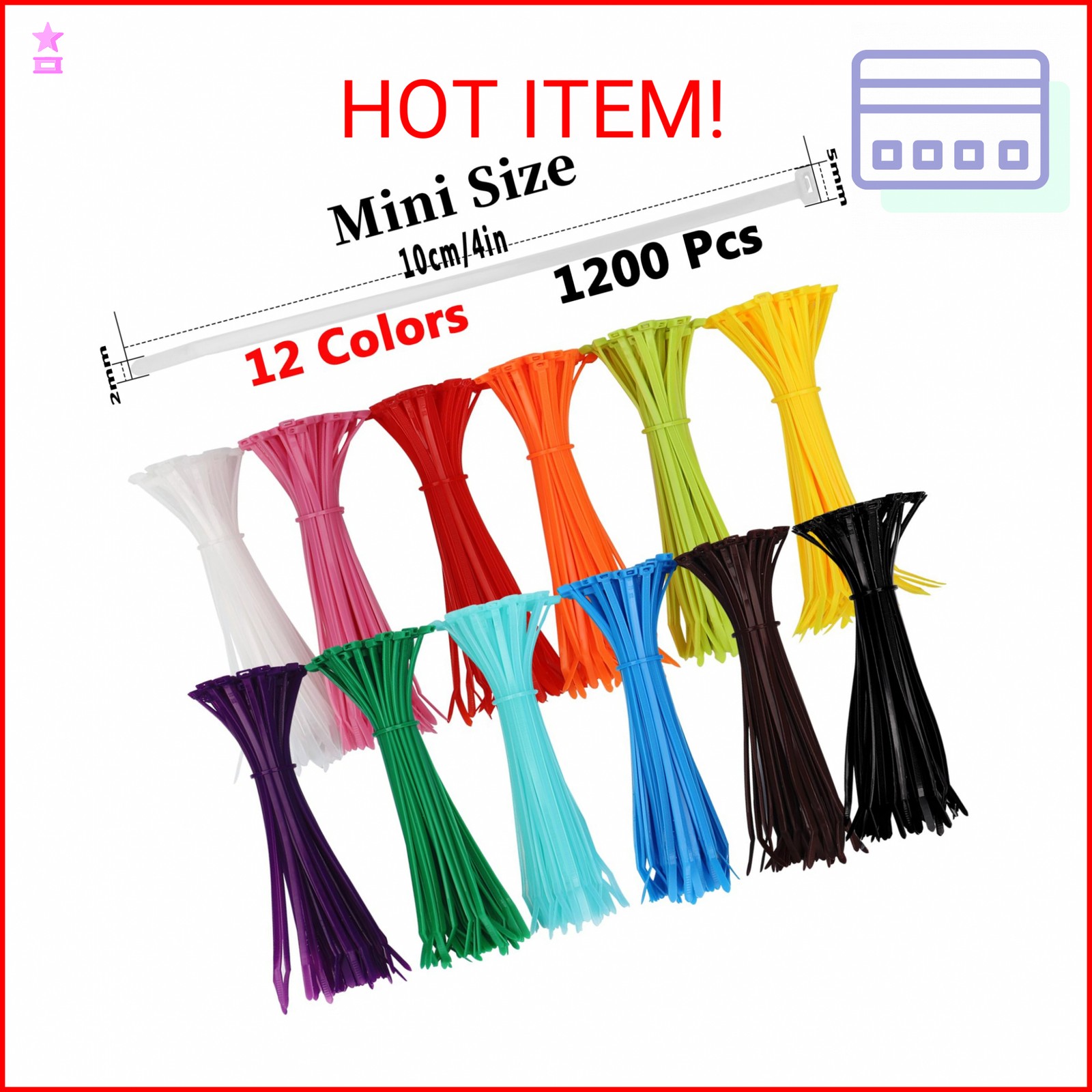 1200 Pieces Zip Ties, Multi-Purpose Assorted Colored Self-Locking Nylon Cable Zi