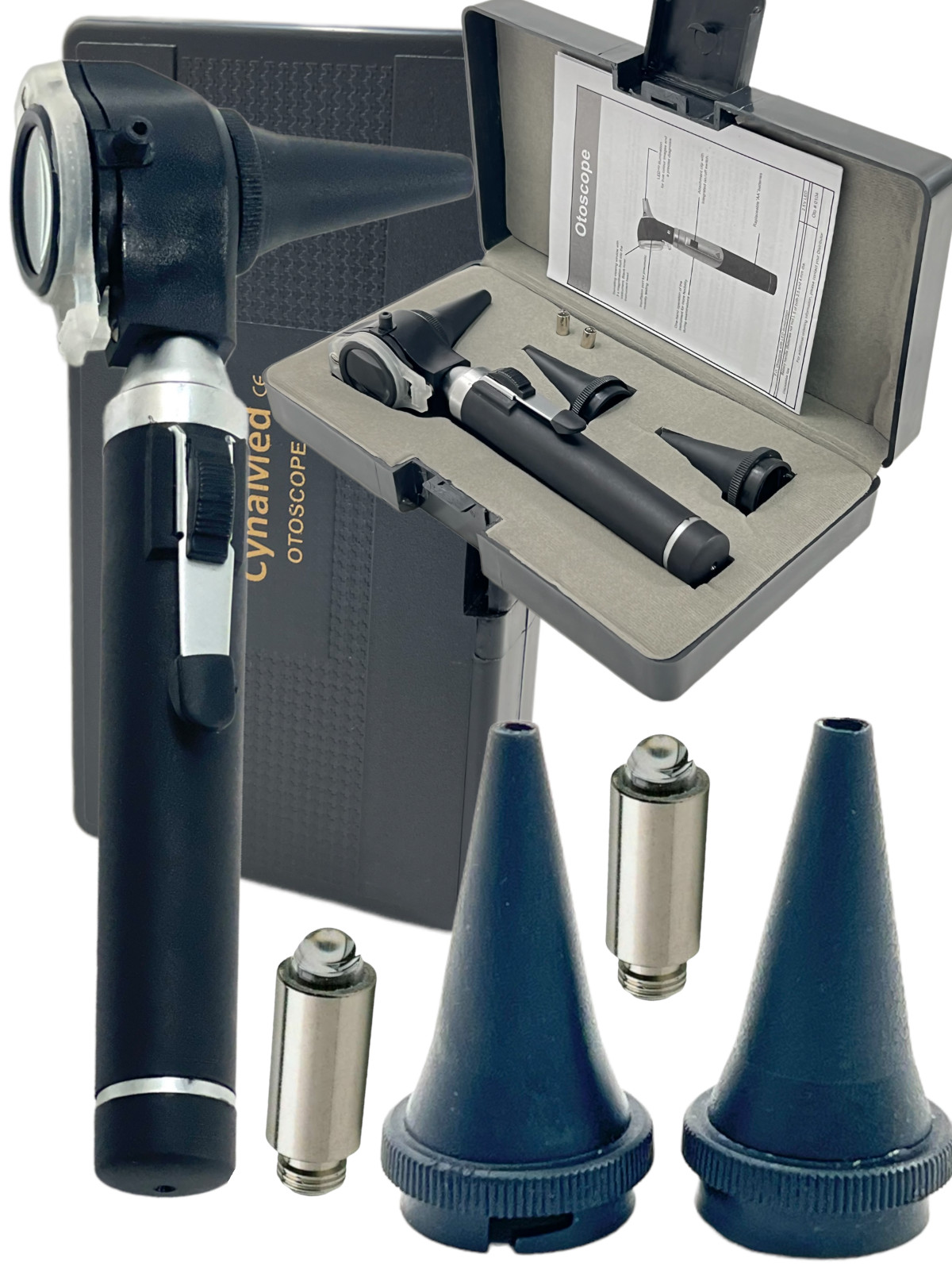 NEW PREMIUM LED BRIGHT LIGHT 4X Otoscope ENT Diagnostic Set + 2 FREE BULB