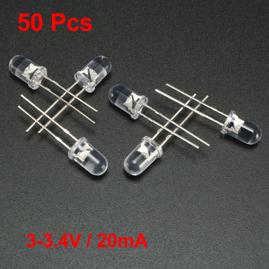 50pcs 5mm Dia White Round LED Diode Electronics Component Emitting Light 3-3.4V