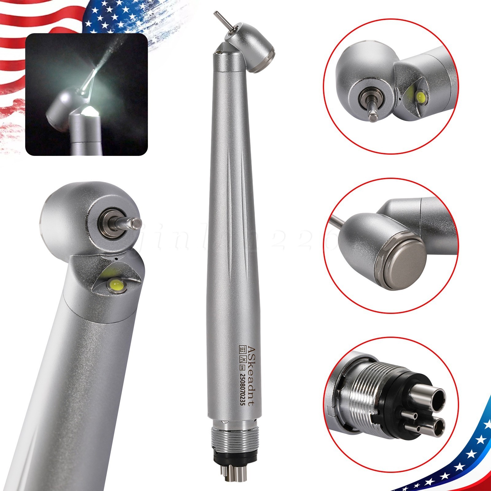 ASkeadnt Dental Surgical 90°/45° Degree LED High Speed Handpiece Turbine 4Holes