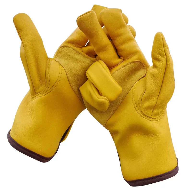 12 Pairs Cowhide Leather Work Gloves Heavy Duty Safety Garden Construction
