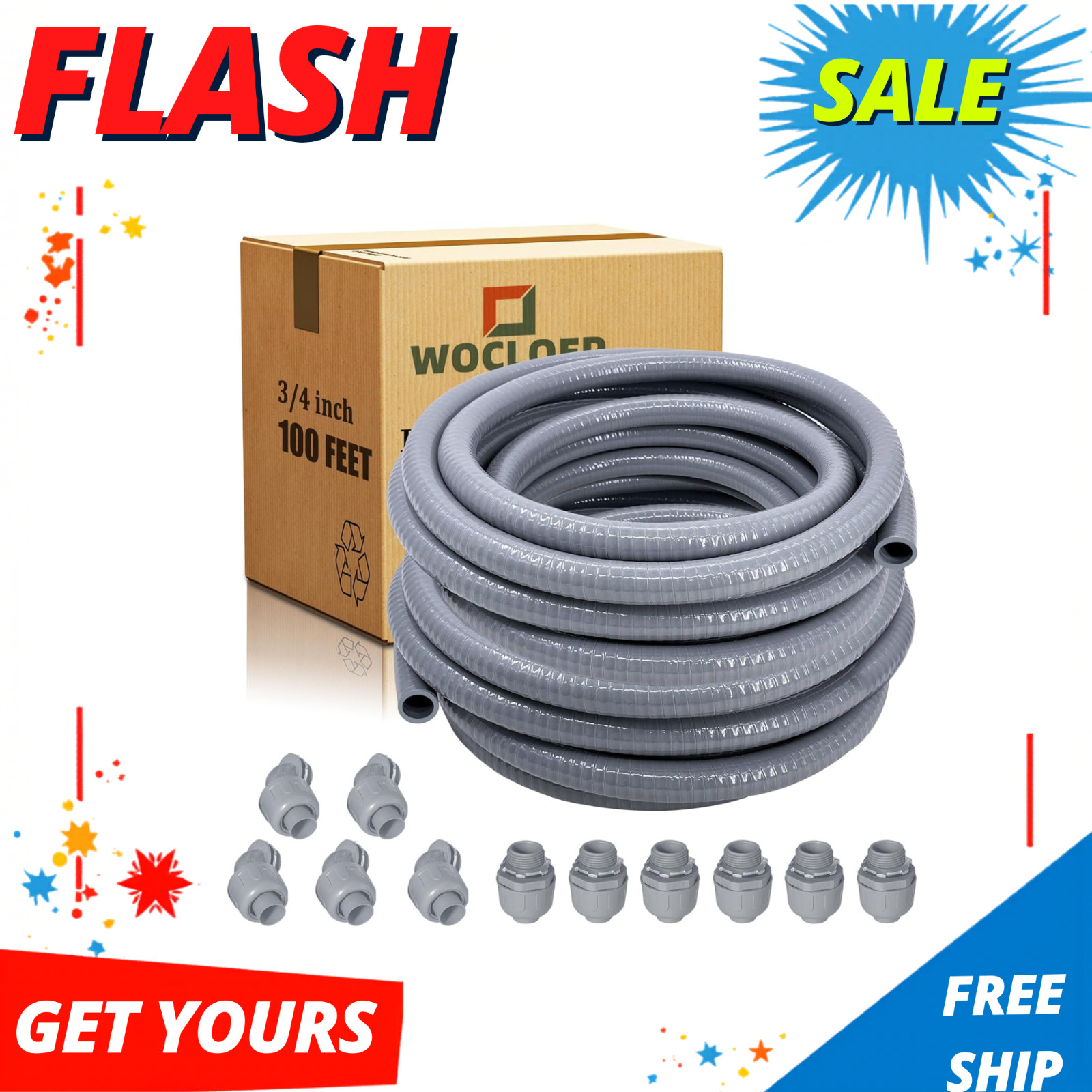 NEW 3/4″ 100Ft Liquid-Tight Flexible Non-Metallic Electrical Conduit Kit 3/4″ Di