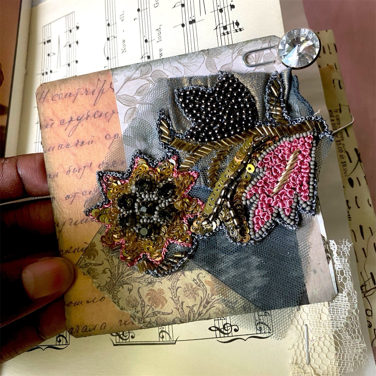 Handmade Authentic Vintage Junk Journal Book 90 Pgs Layered Lace Pockets Diary
