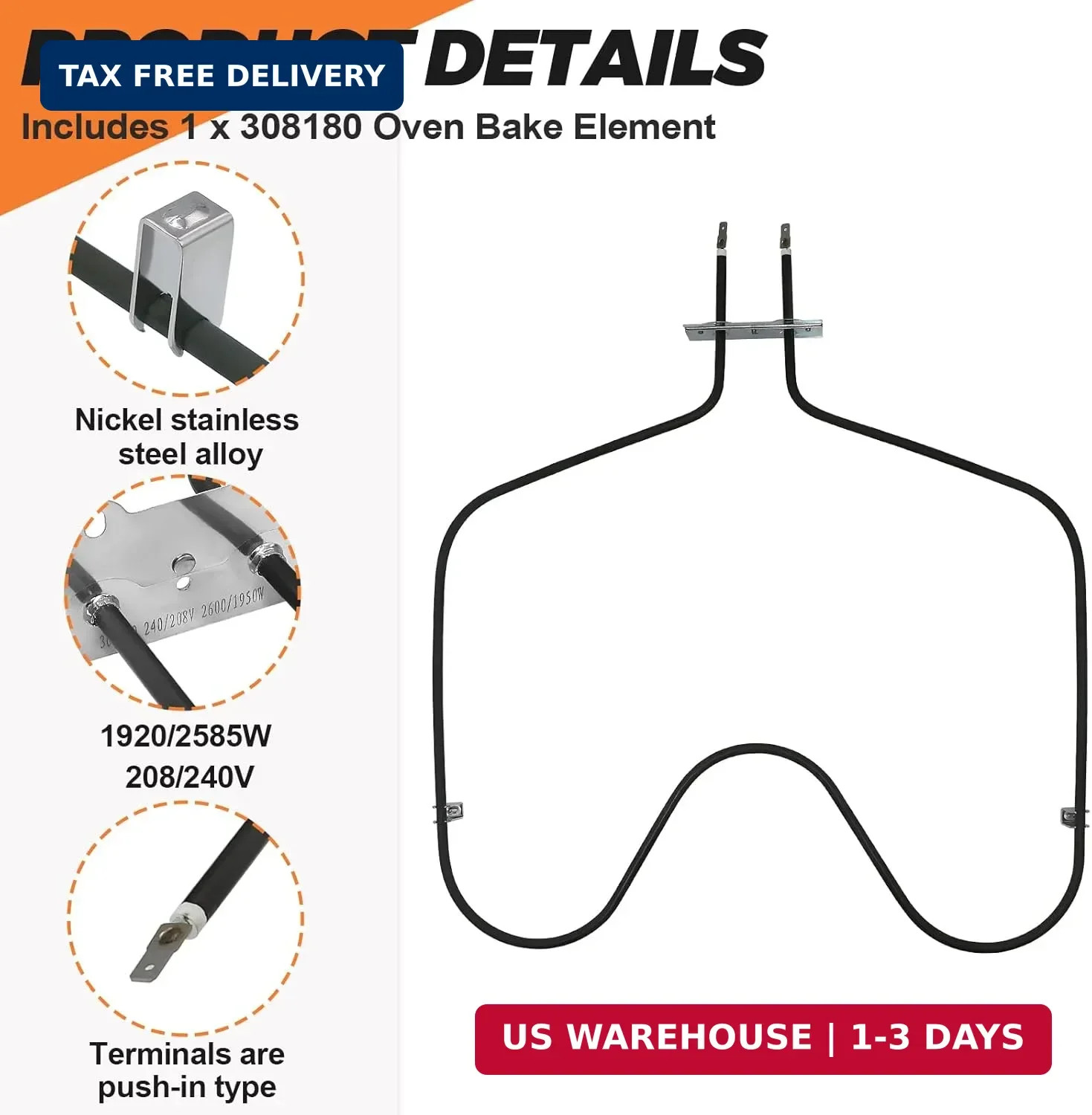 [UPGRADED]WP308180 W10308477 Oven Bake Element Replacement for Whirlpool Oven He