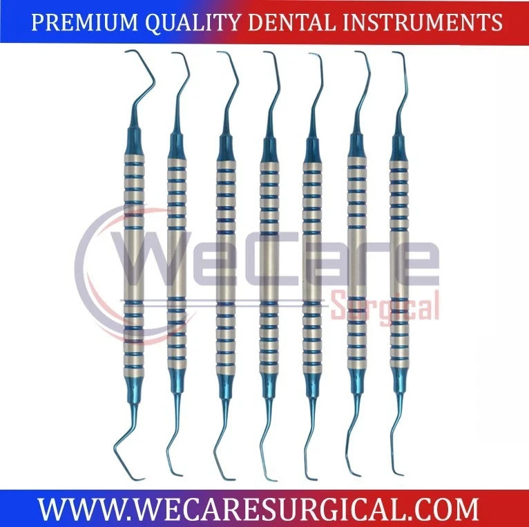Dental Gracey Curette Set Blue Titanium Coated Periodontal Instruments Kit CE