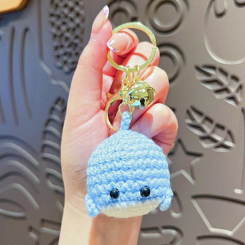 Creative Cartoon Yarn Vrochet Whale Keychain Bag Pendant Cute Gift 1 Piece Blue