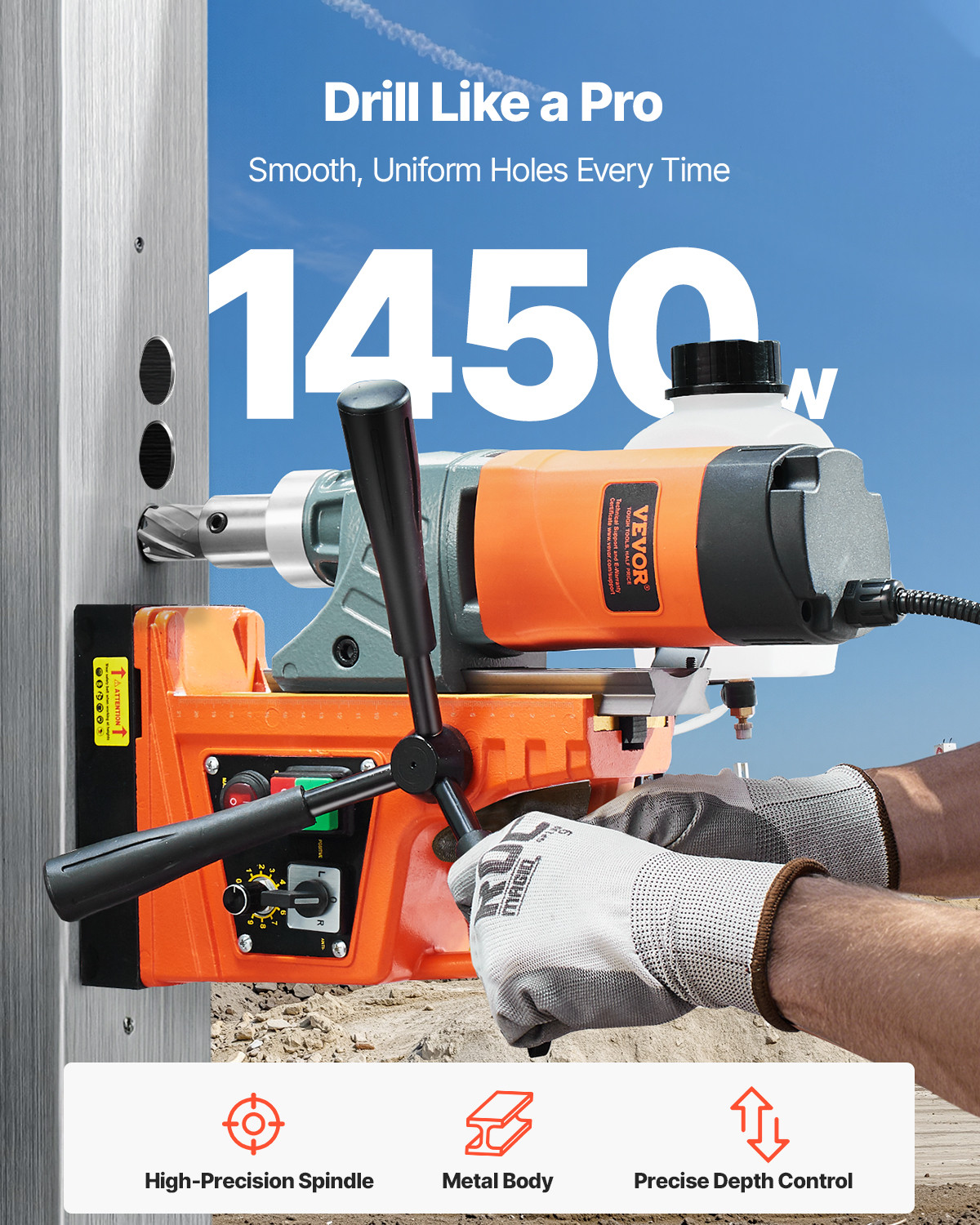 Magnetic Drill 1450W 2810 lbf Portable Mag Drill Press 1.6 in Boring Diameter